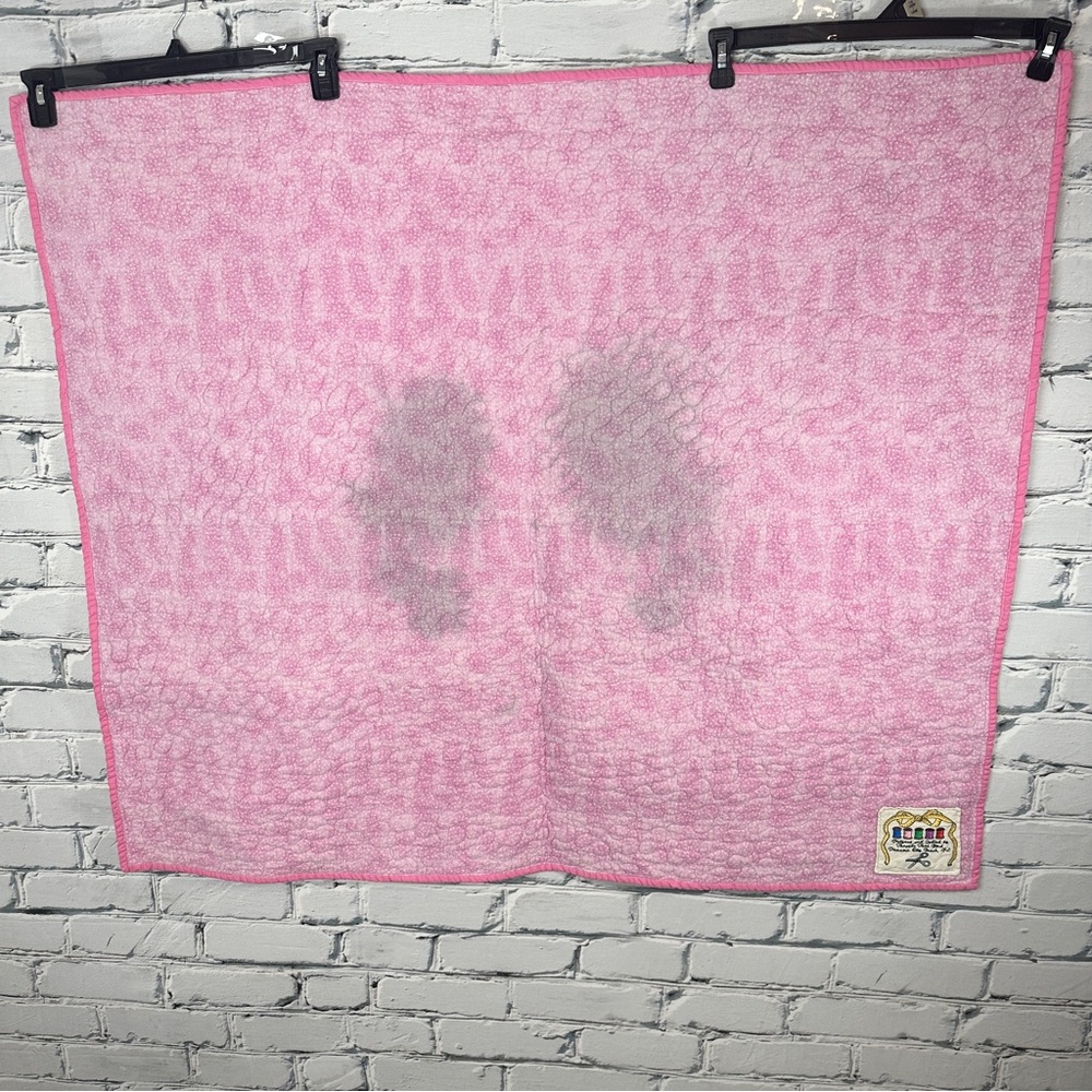 Teddy Bear Handmade Baby Quilt Crib Blanket 38”x43” Patchwork Pink White Nursery - Picture 4 of 8